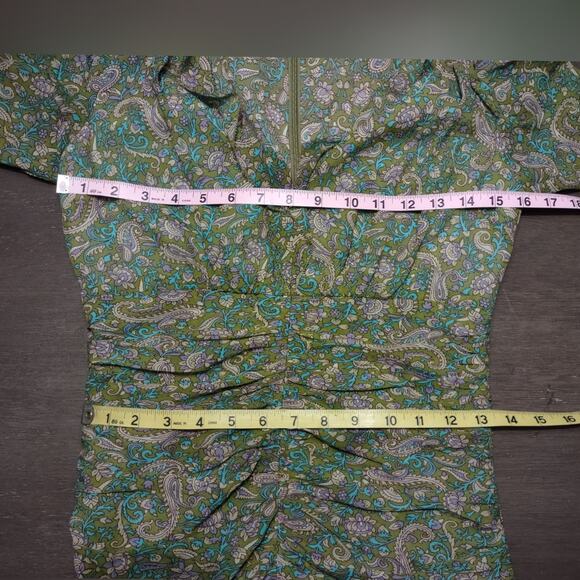 VERONICA BEARD Shala Ruched Paisley Ruffle Dress Size 4 - Picture 6 of 16